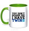 Mug with a colored handle You don't scare me i have twins kelly-green фото