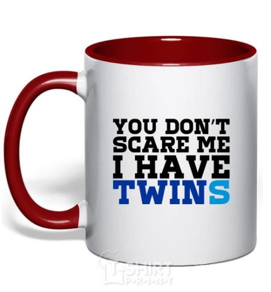 Mug with a colored handle You don't scare me i have twins red фото