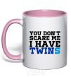 Mug with a colored handle You don't scare me i have twins light-pink фото