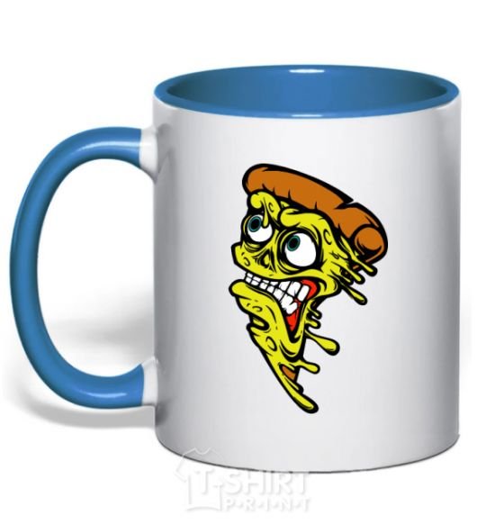 Mug with a colored handle Scary pizza royal-blue фото