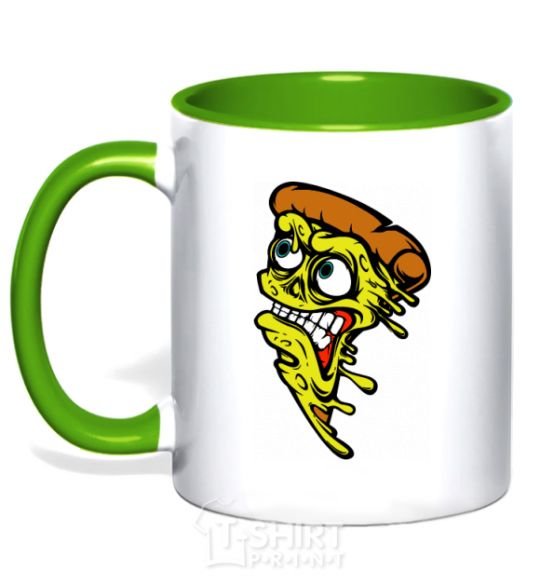 Mug with a colored handle Scary pizza kelly-green фото