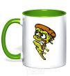 Mug with a colored handle Scary pizza kelly-green фото