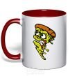 Mug with a colored handle Scary pizza red фото