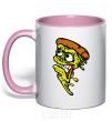 Mug with a colored handle Scary pizza light-pink фото