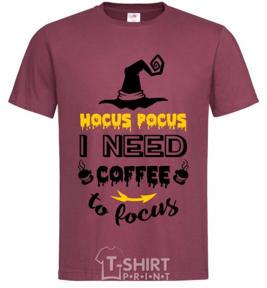 Men's T-Shirt I need coffee to focus burgundy фото