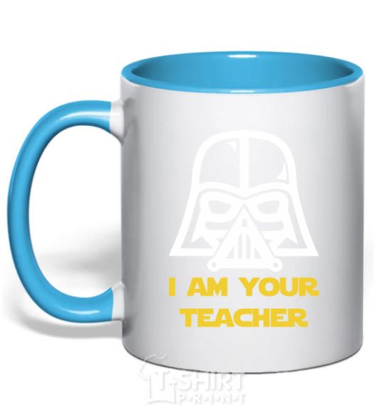 Mug with a colored handle I'm your teacher sky-blue фото