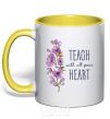 Mug with a colored handle Teach with all your heart yellow фото