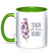 Mug with a colored handle Teach with all your heart kelly-green фото