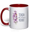 Mug with a colored handle Teach with all your heart red фото