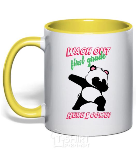 Mug with a colored handle Wach out first grade here i come yellow фото