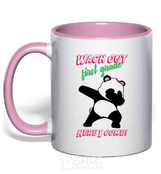 Mug with a colored handle Wach out first grade here i come light-pink фото