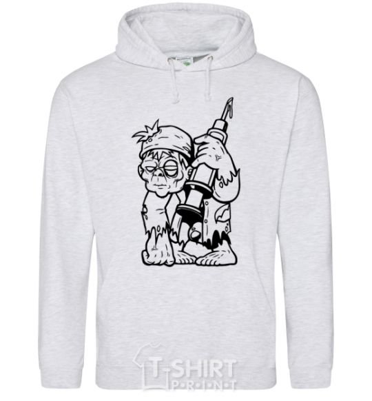 Men`s hoodie A zombie with a syringe sport-grey фото