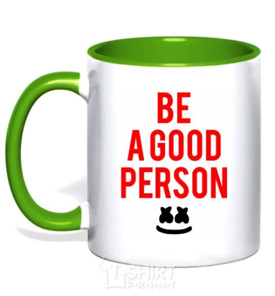 Mug with a colored handle Be a good person Marshmello kelly-green фото