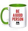 Mug with a colored handle Be a good person Marshmello kelly-green фото