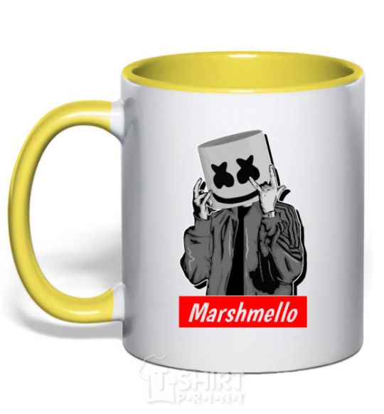 Mug with a colored handle Marshmello cool yellow фото
