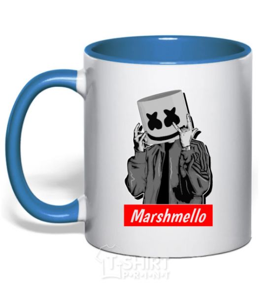 Mug with a colored handle Marshmello cool royal-blue фото