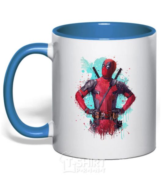 Mug with a colored handle Deadpool artwork royal-blue фото