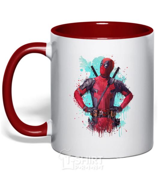 Mug with a colored handle Deadpool artwork red фото