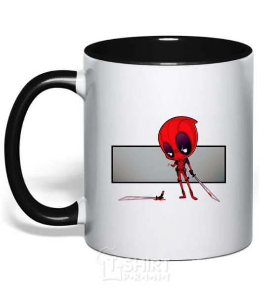Mug with a colored handle Deadpool hand black фото
