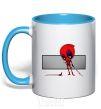 Mug with a colored handle Deadpool hand sky-blue фото