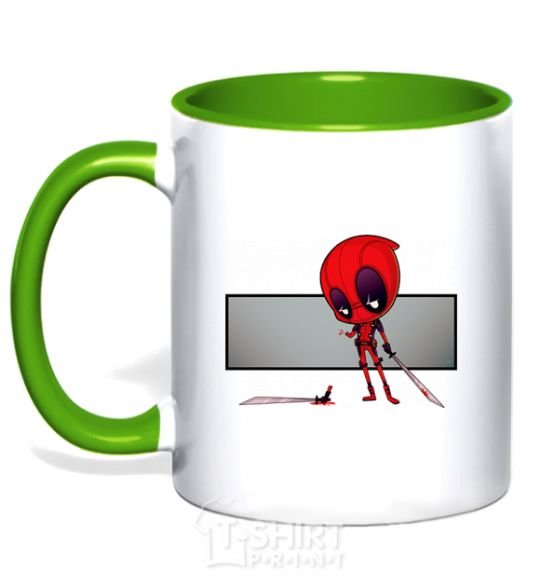 Mug with a colored handle Deadpool hand kelly-green фото