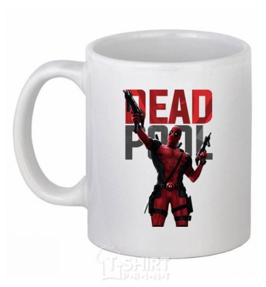 Ceramic mug Deadpool and guns White фото