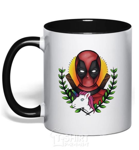 Mug with a colored handle Cool Deadpool black фото