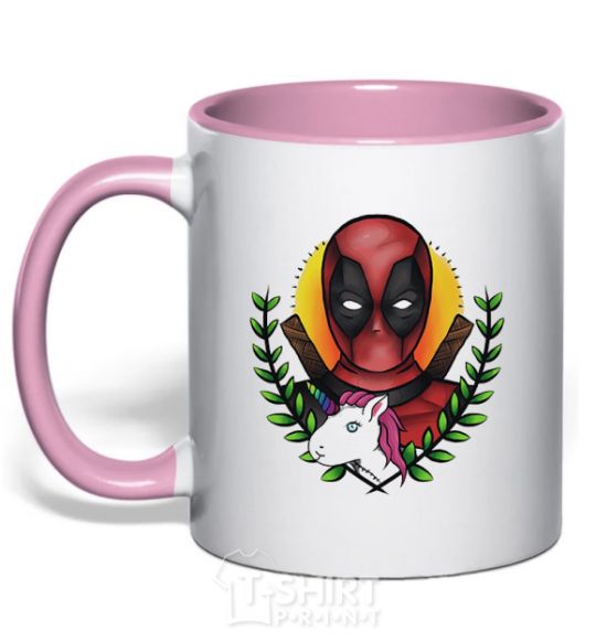Mug with a colored handle Cool Deadpool light-pink фото