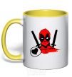Mug with a colored handle Deadpool's love yellow фото