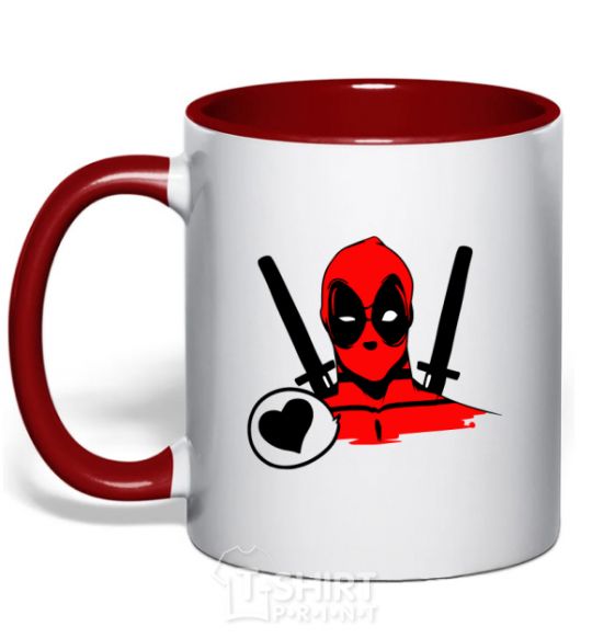 Mug with a colored handle Deadpool's love red фото