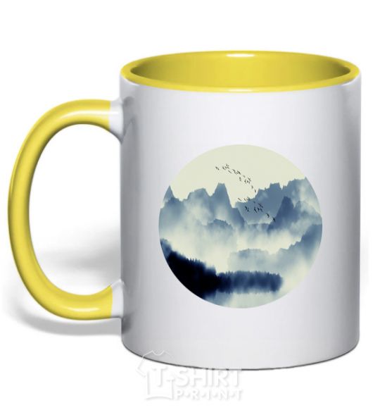 Mug with a colored handle Beautiful view yellow фото