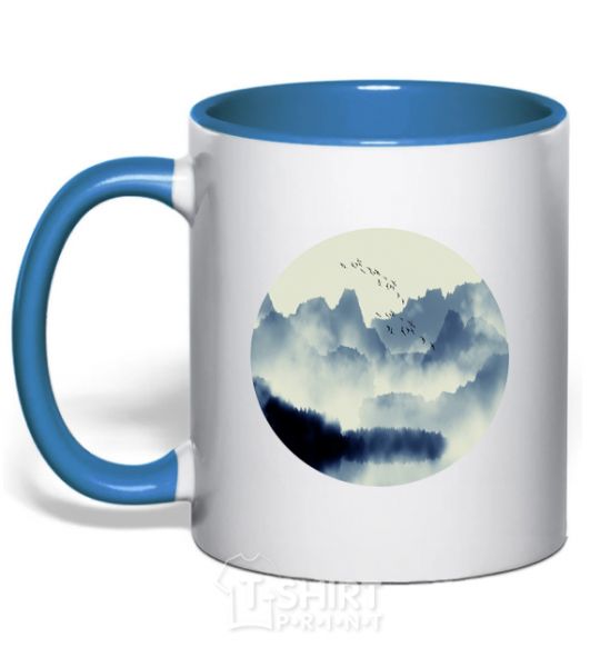 Mug with a colored handle Beautiful view royal-blue фото