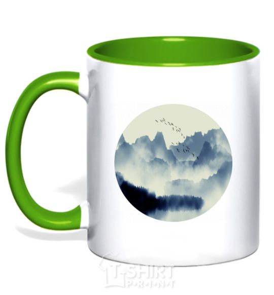 Mug with a colored handle Beautiful view kelly-green фото