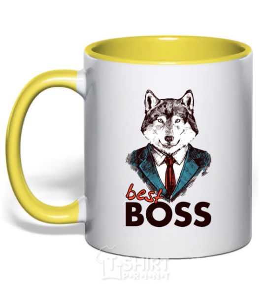 Mug with a colored handle Best Boss yellow фото