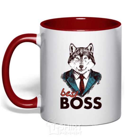 Mug with a colored handle Best Boss red фото