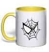 Mug with a colored handle Spider man mask yellow фото