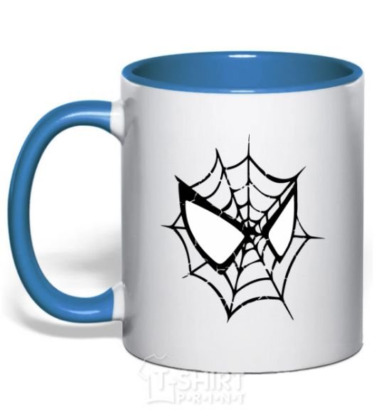 Mug with a colored handle Spider man mask royal-blue фото