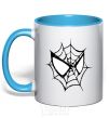 Mug with a colored handle Spider man mask sky-blue фото