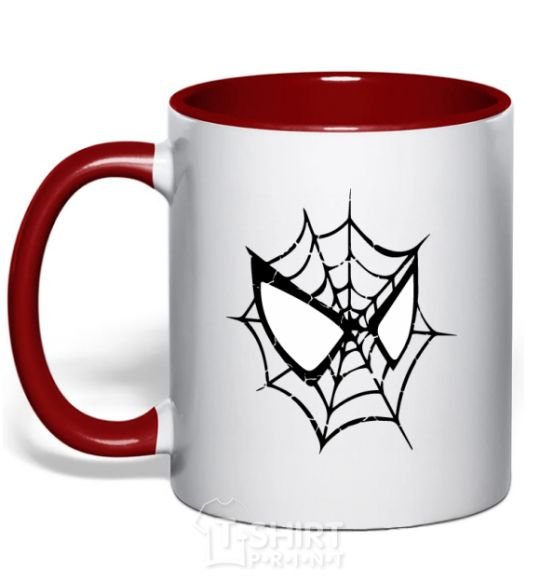 Mug with a colored handle Spider man mask red фото