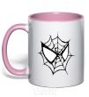 Mug with a colored handle Spider man mask light-pink фото