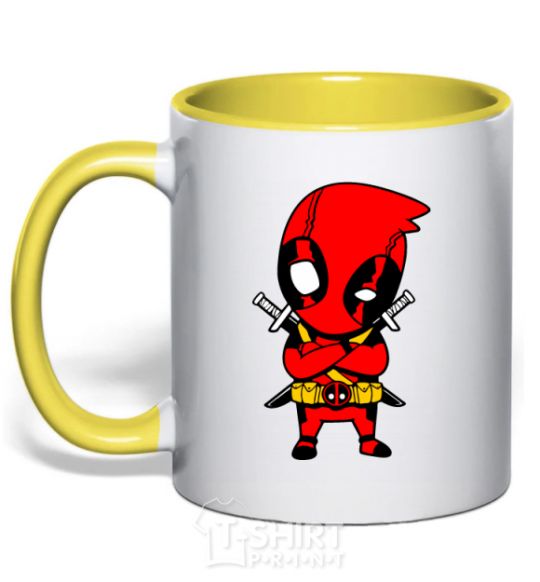 Mug with a colored handle Deadpool with swords yellow фото