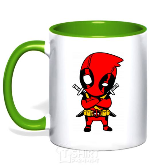 Mug with a colored handle Deadpool with swords kelly-green фото