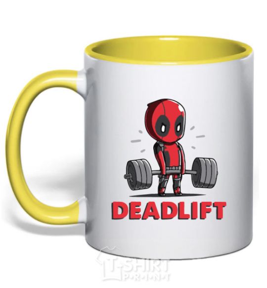 Mug with a colored handle Deadlift yellow фото