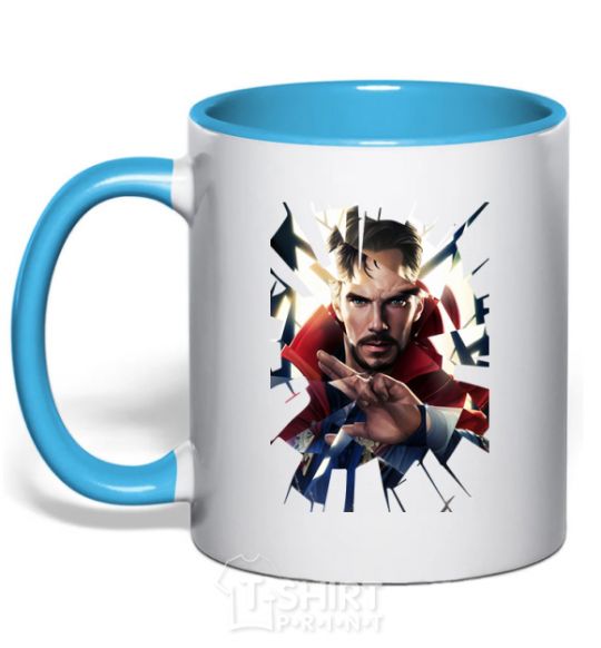 Mug with a colored handle Dr. Strange glass sky-blue фото