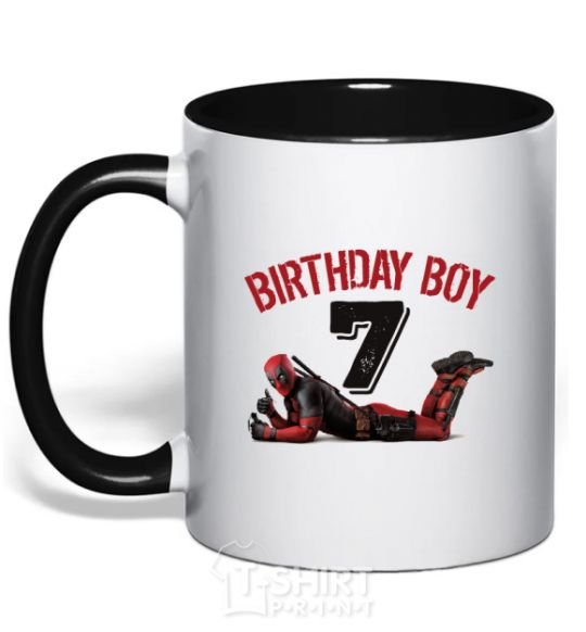 Чашка с цветной ручкой Birthday boy 7 with deadpool Черный фото