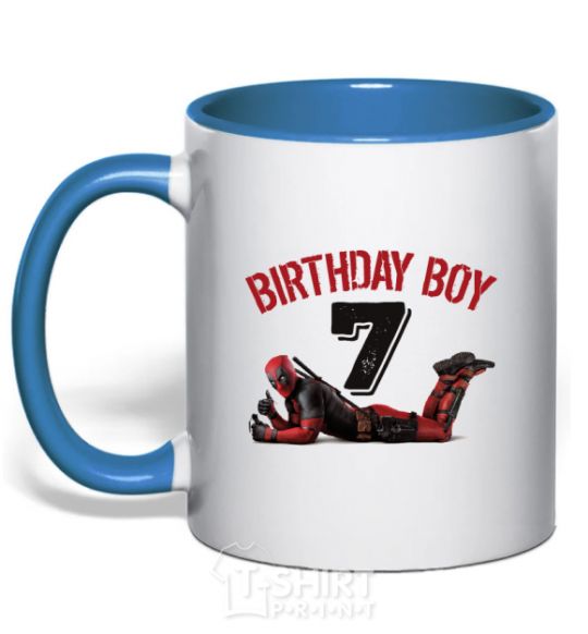 Чашка с цветной ручкой Birthday boy 7 with deadpool Ярко-синий фото