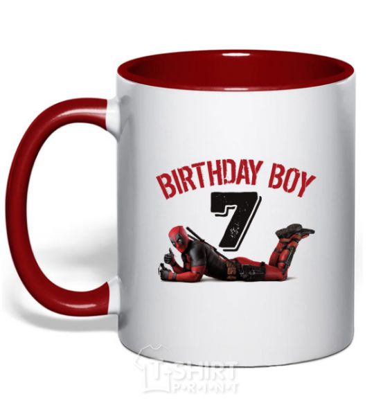 Чашка с цветной ручкой Birthday boy 7 with deadpool Красный фото