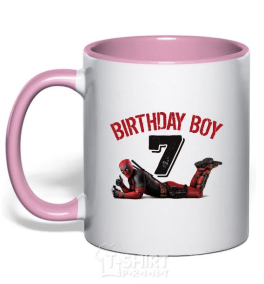 Чашка с цветной ручкой Birthday boy 7 with deadpool Нежно розовый фото