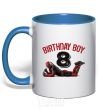 Mug with a colored handle Birthday boy 8 with deadpool royal-blue фото