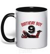 Mug with a colored handle Birthday boy 9 with deadpool black фото